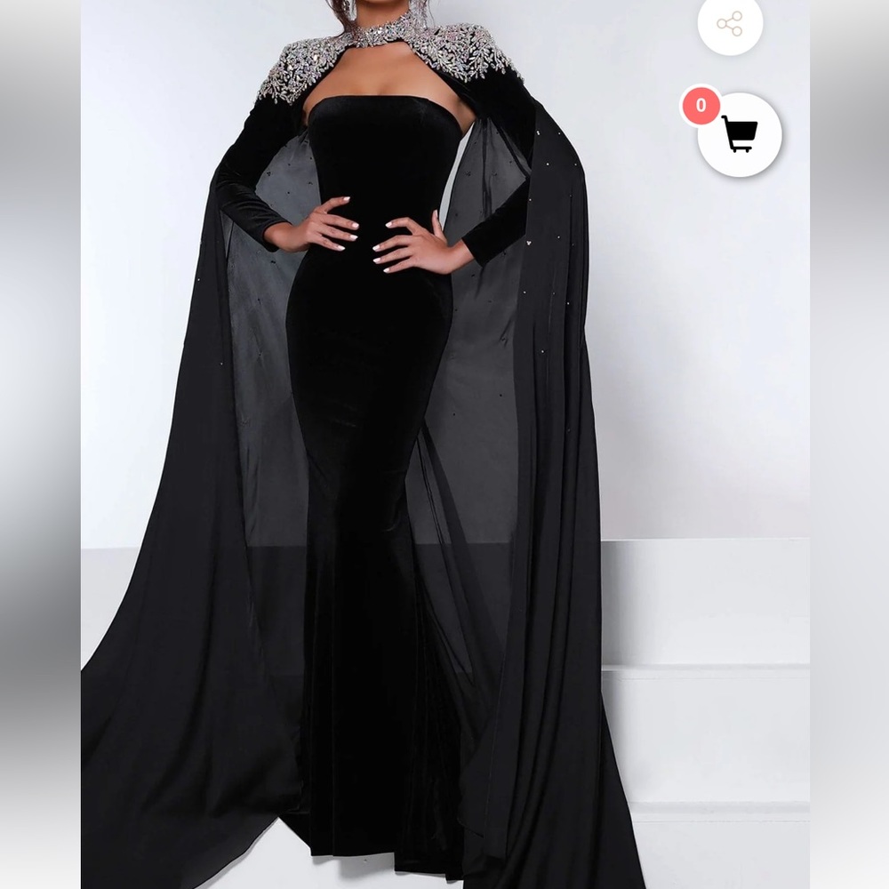 New with tags Crystal Covered Detachable Charmeuse Cape Dress